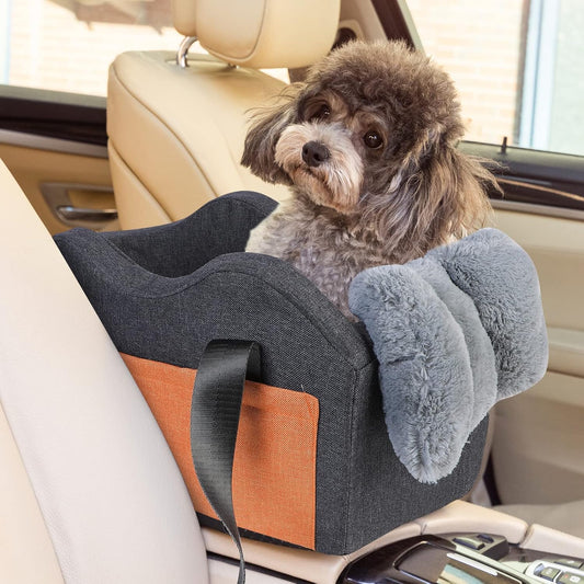 Small Dog Center Console Car Seat Booster - Dark Gray Pet Seat for Puppies