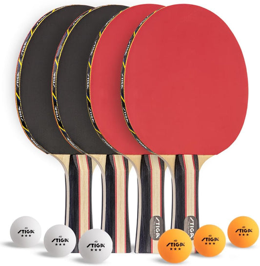 Professional Table Tennis Set for 2 or 4 Players – USATT Approved Rackets and 3-Star Balls – 5-Ply Blade with Flared Handle – Ideal for Skill Development