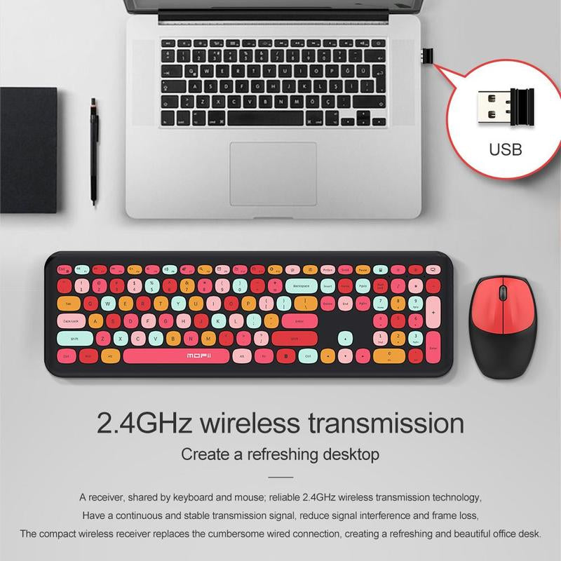 Mofii Wireless Keyboard and Mouse Combination - Full-Sized Plug and Play with Colorful Design, Silent Keycaps, and USB-A 2.4G Receiver for Laptop, PC, and Desktop Use