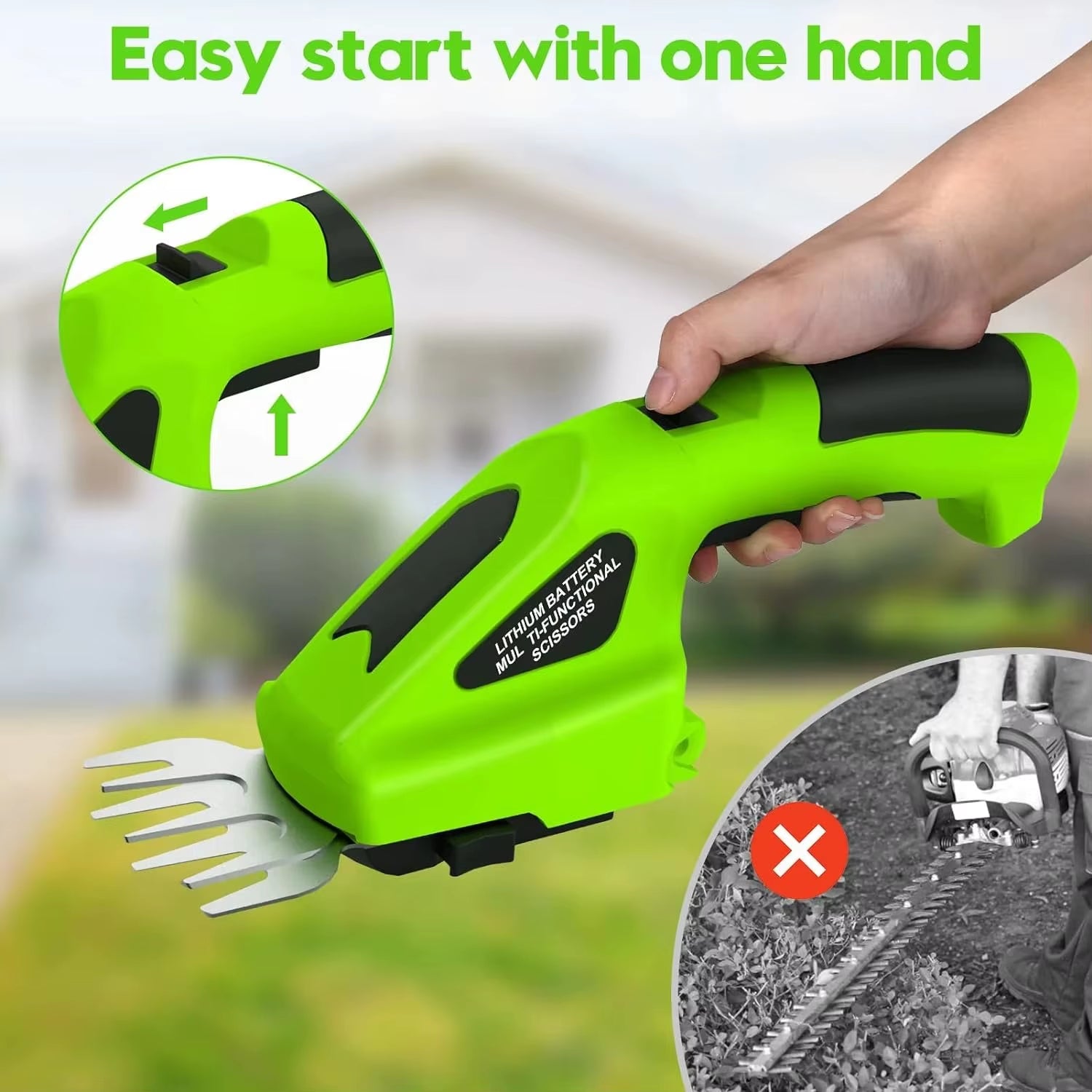 Cordless 2-in-1 Grass Shear and Electric Hedge Trimmer with Rechargeable 3.6V Battery System