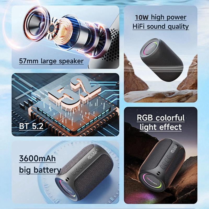 ZEALOT Wireless Bluetooth Speaker - 15W Stereo Sound with Enhanced Bass, RGB Lighting, Waterproof Design for Outdoor and Indoor Use, Perfect for Camping, Hiking, Cycling, and Gifting