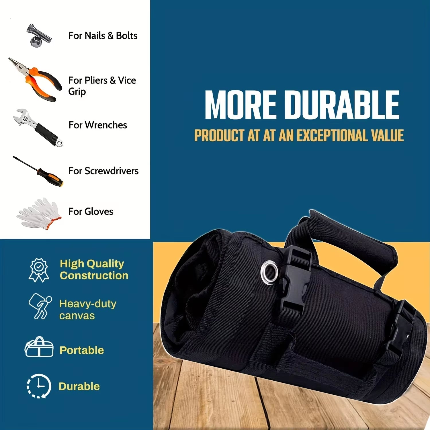 Professional Heavy-Duty Tool Bag Organizer with Removable Pouches and Six Tool Pockets