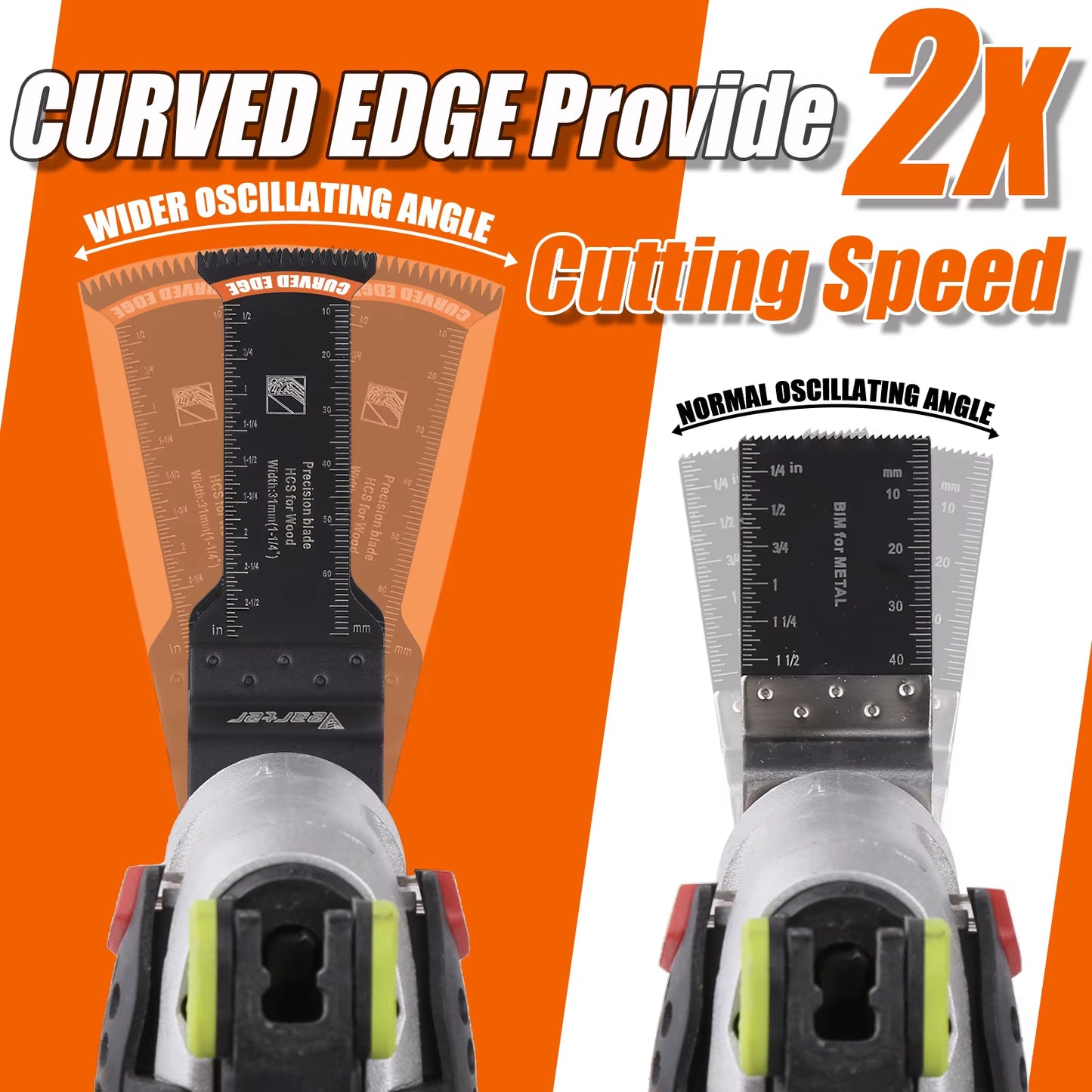 7-Piece Extra-Long HCS Curved Edge Oscillating Saw Blade Set for Wood and Plastic - 31mm