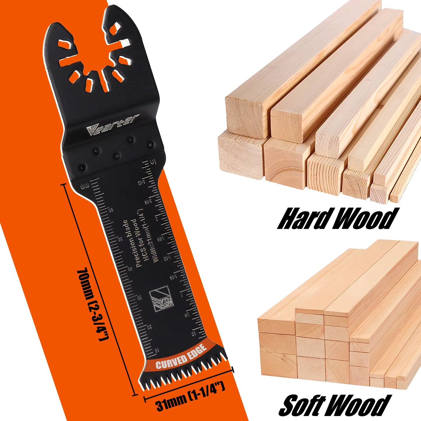 7-Piece Extra-Long HCS Curved Edge Oscillating Saw Blade Set for Wood and Plastic - 31mm