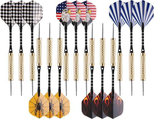 15-Piece Steel Dart Set with 18-Gram Tips, Dart Sharpener, 21 Flights, Aluminum Shafts, and Brass Barrels - Ideal for Rec Rooms, Man Caves, Bars, and Game Rooms
