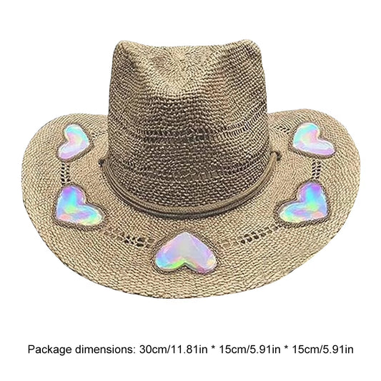 Handcrafted Wide-Brimmed Cowboy Hat for Women - Adjustable Straw Sun Hat for Travel and Beach Use