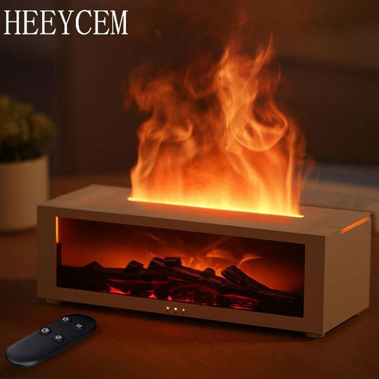 HEEYCEM USB-Powered Simulated Fireplace Flame Humidifier with Night Light, Timer, and Auto Shut-Off for Home and Office Use