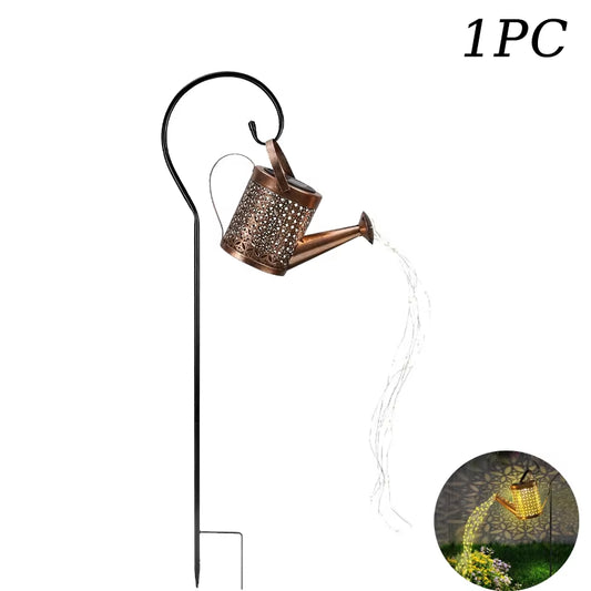 Solar-Powered LED Watering Can Lamp - Iron Star Design for Outdoor Garden and Landscape Lighting