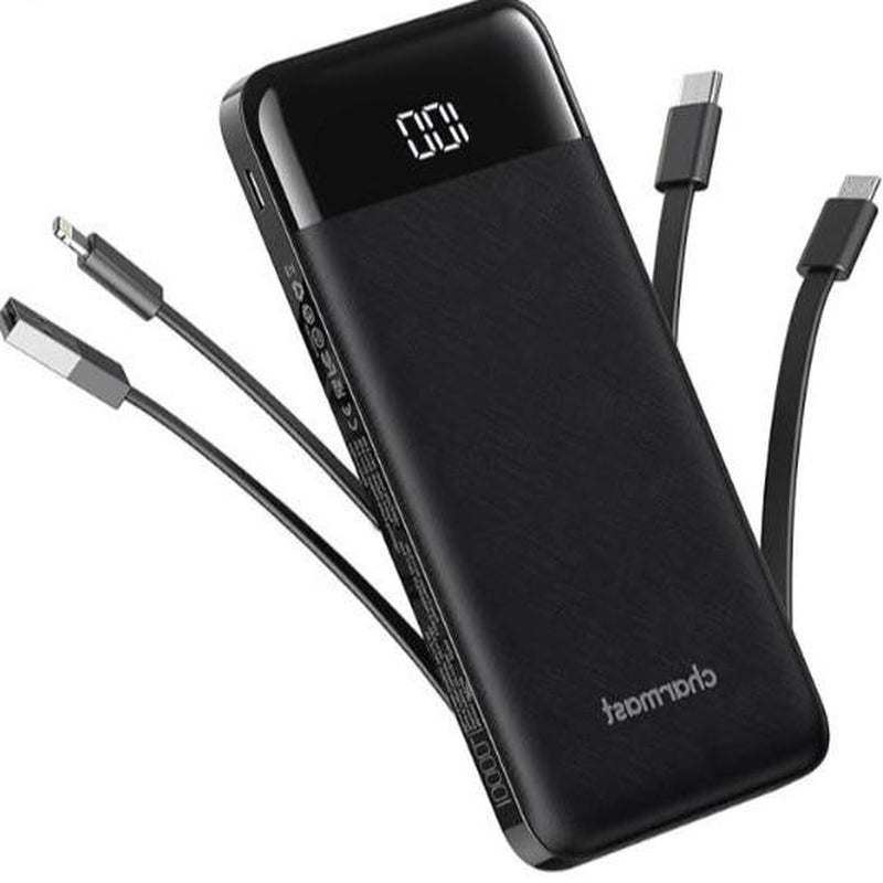 Charmast Ultra-Slim 10,000mAh Portable Charger with Integrated Cables, 6 Outputs & 3 Inputs for Fast Charging, Compatible with All Smartphones, Tablets, and USB-C Devices, Ideal for Travel