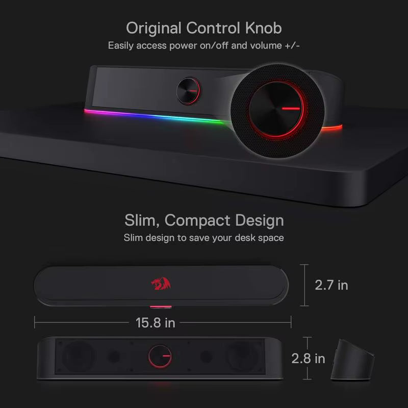 GS560 Adiemus RGB USB Desktop Soundbar - 2.0 Channel Computer Speaker with Dynamic Audio-Light Synchronization and Display