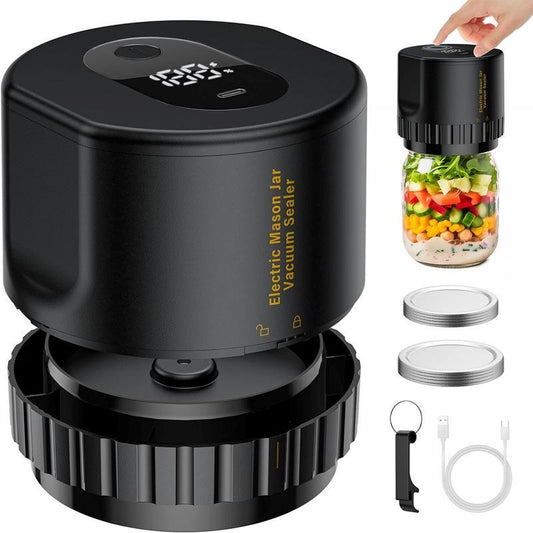 USB Electric Jar Vacuum Sealer Kit with LED Screen, Complete Sealing Machine Set Including 10 Jar Lids and Lid Opener, Ideal Kitchen Accessory for Summer Gifting