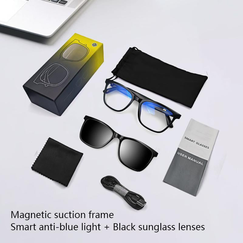 2-in-1 Magnetic Smart Glasses with Wireless Connectivity, Integrated Microphone and Touch Control, Anti-Blue Light Technology for Music and Calls, Wearable Device