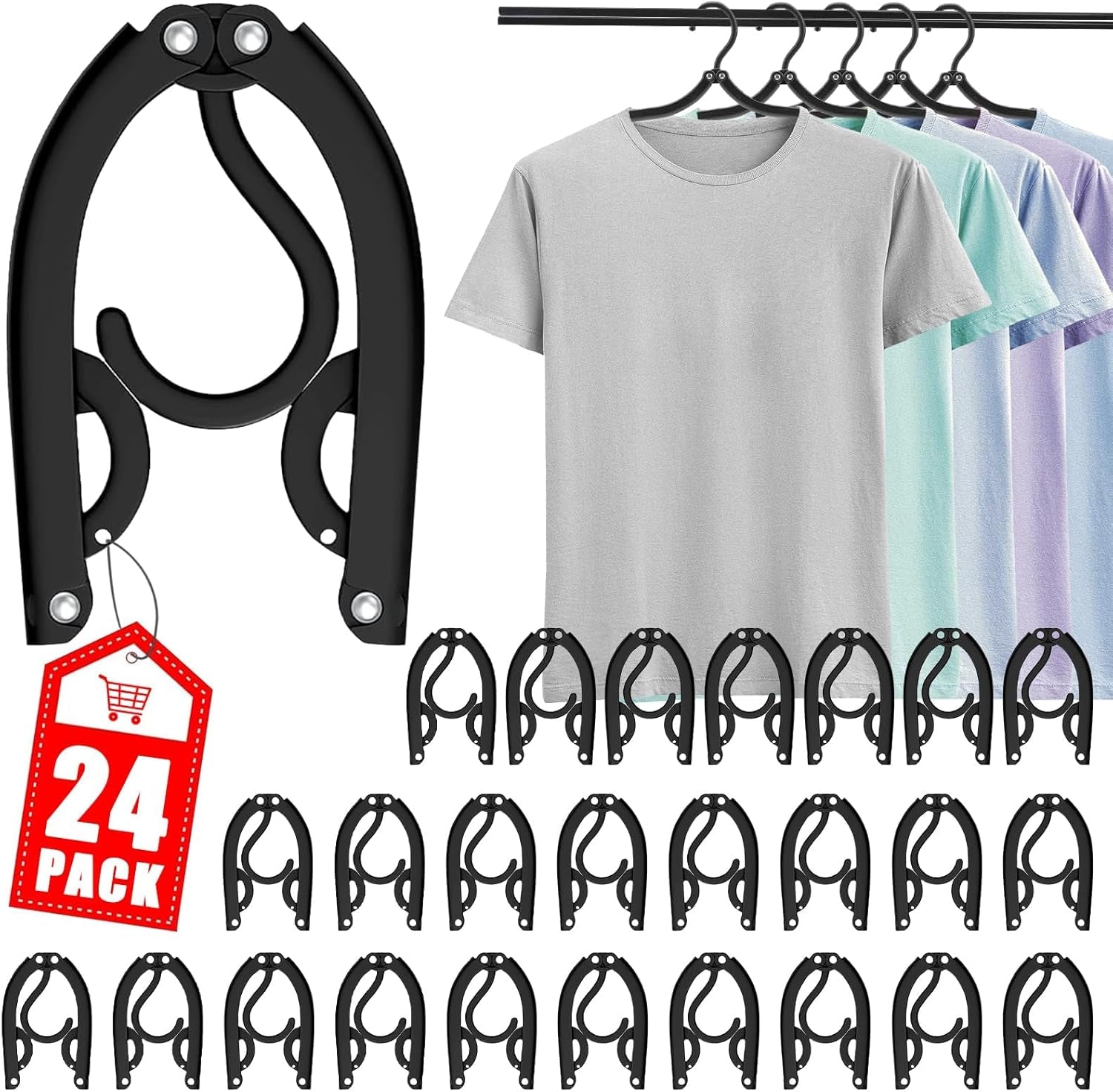 24-Pack Portable Folding Travel Hangers - Compact Clothes Drying Rack Accessories (Black)