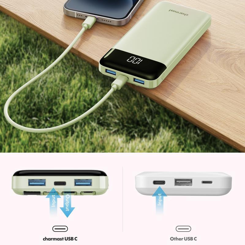 Charmast Ultra-Slim 10,000mAh Portable Charger with Integrated Cables, 6 Outputs & 3 Inputs for Fast Charging, Compatible with All Smartphones, Tablets, and USB-C Devices, Ideal for Travel