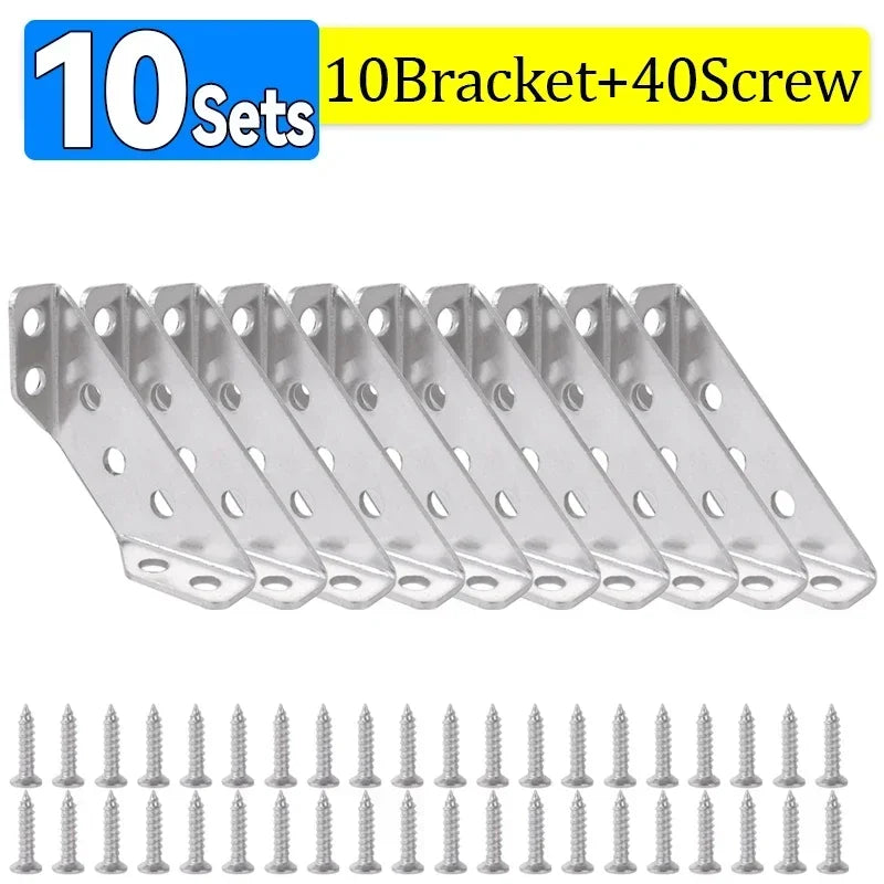 Stainless Steel Corner Brackets for Furniture Assembly - Angle Shelf Connectors and Cabinet Support with Included Screws (1-10 Pieces)