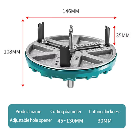 Adjustable Circular Saw Drill Bit Tool for Woodworking - Universal Aluminum Plate Hole Opener (45-130mm)
