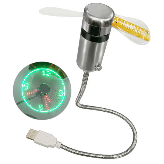 Portable RGB LED Clock Fan with Real-Time Temperature Display - 5V USB Metal Mini Fan for Computers and Laptops