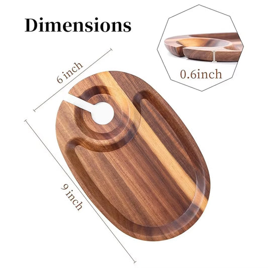 Acacia Wood Appetizer Plate Set of Four with Integrated Wine Glass Holder and Cheese Board