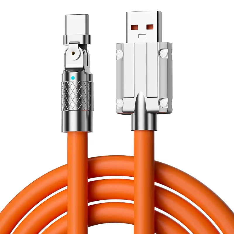 USB to Type-C 180-Degree Rotating Charging and Data Cable, 120W Super Fast Charging and High-Speed Data Transfer for iPhone and Samsung Devices