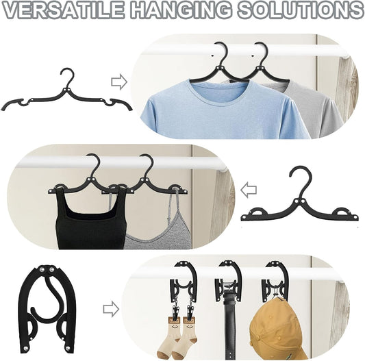 24-Pack Portable Folding Travel Hangers - Compact Clothes Drying Rack Accessories (Black)