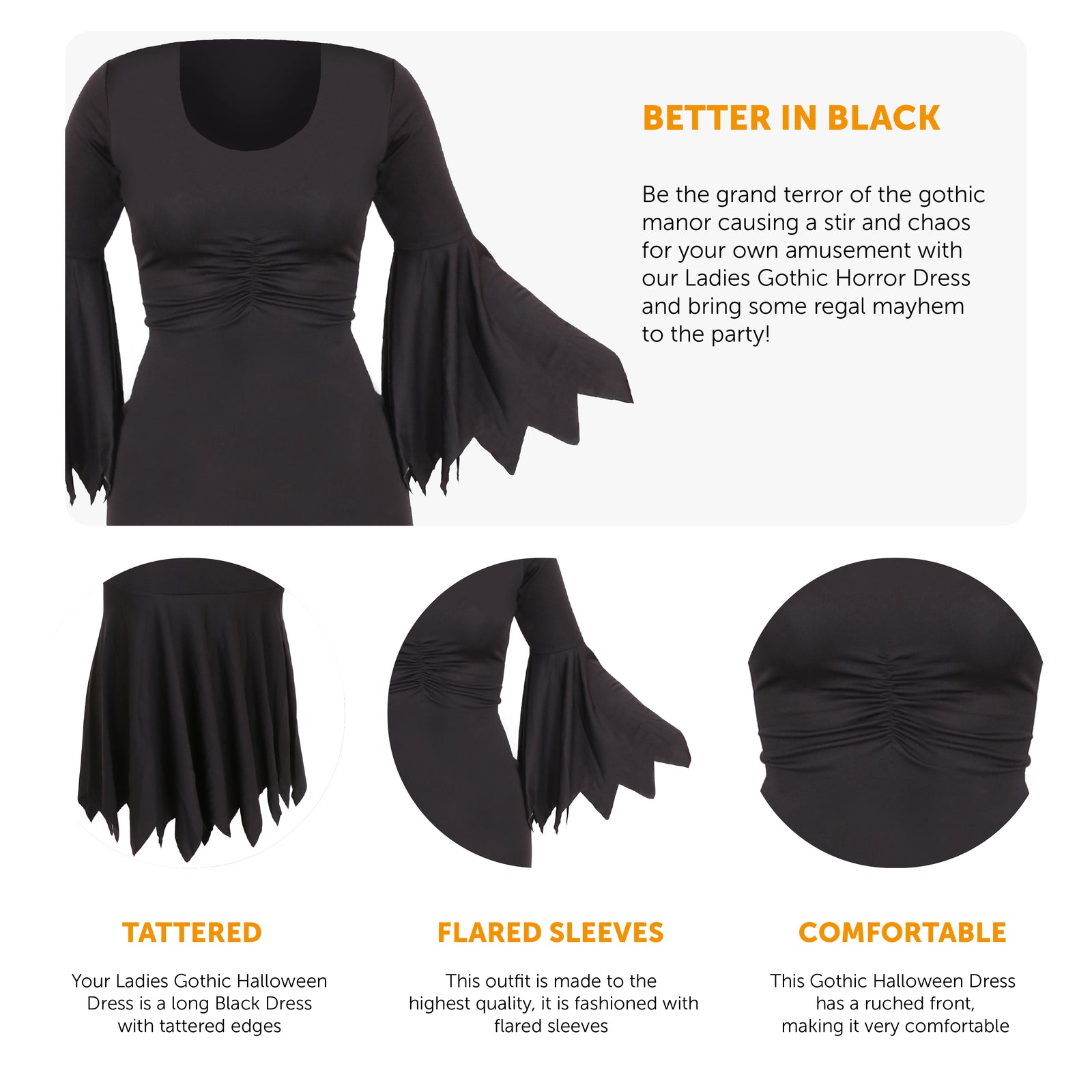 Elegant Gothic Witch Costume for Women with Fishtail Dress and Hat for Halloween